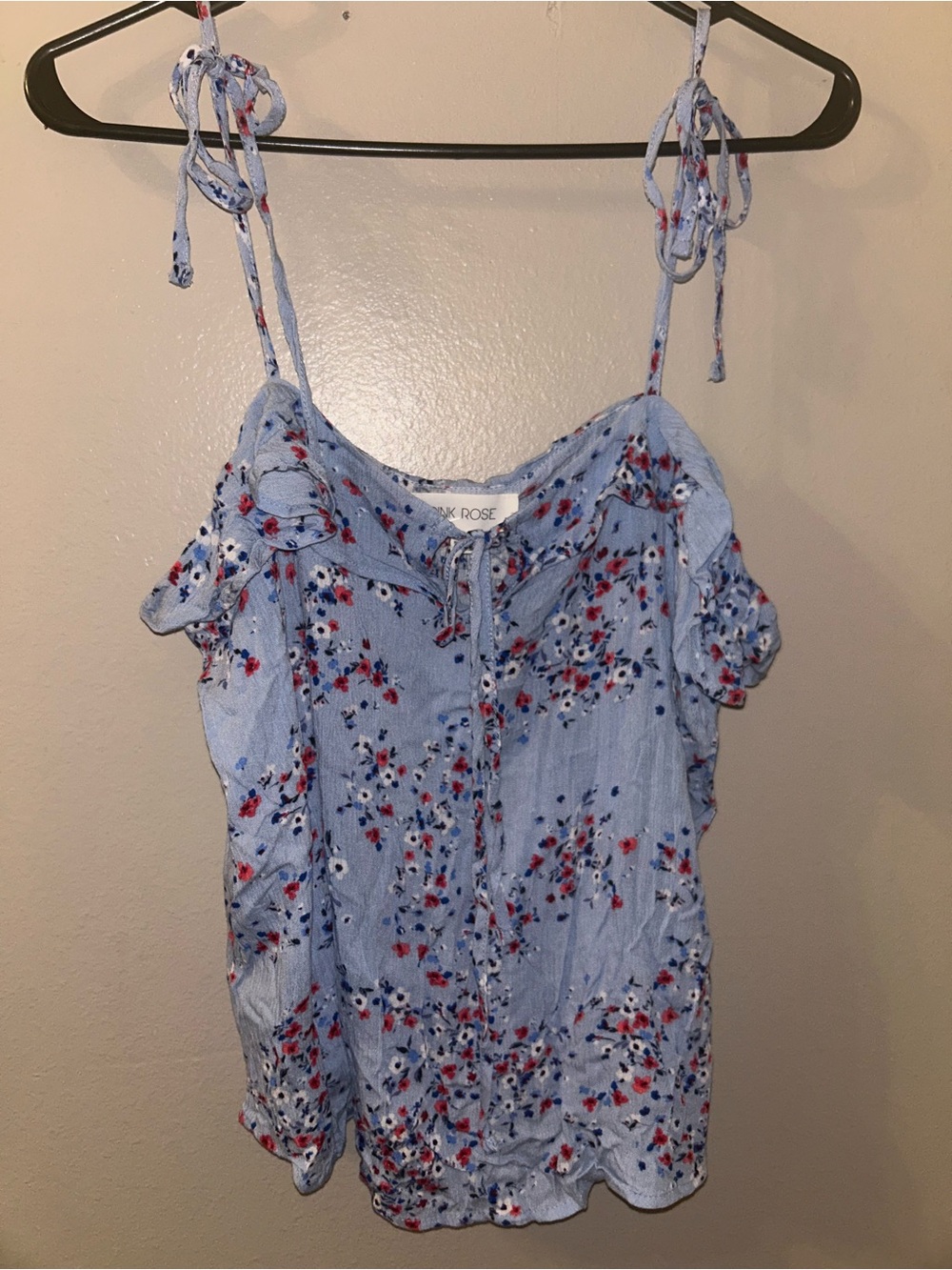 Pink Rose Light Blue Floral Tie-Strap Camisole